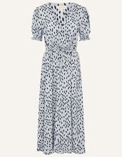 Printed Ruched Midi Dress, Blue (BLUE), large