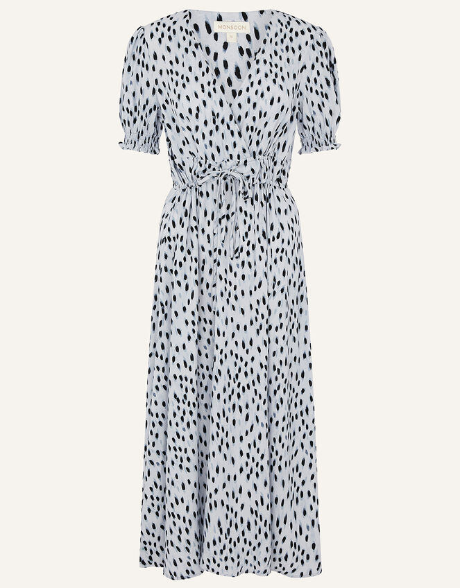 Printed Ruched Midi Dress, Blue (BLUE), large