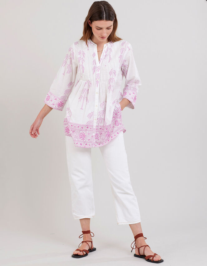 East Yulia Woodblock Pintuck Shirt, Purple (PURPLE), large