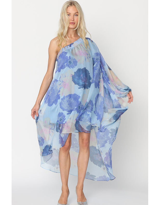 Crās Riley One-Shoulder Dipped Hem Dress, Blue (BLUE), large