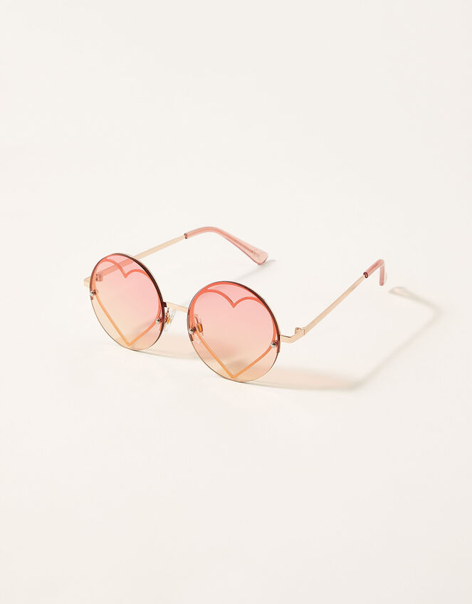 Sunset Heart Round Sunglasses with Pouch, , large