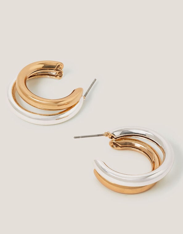 Mixed Metal Double Hoop Earrings, , large