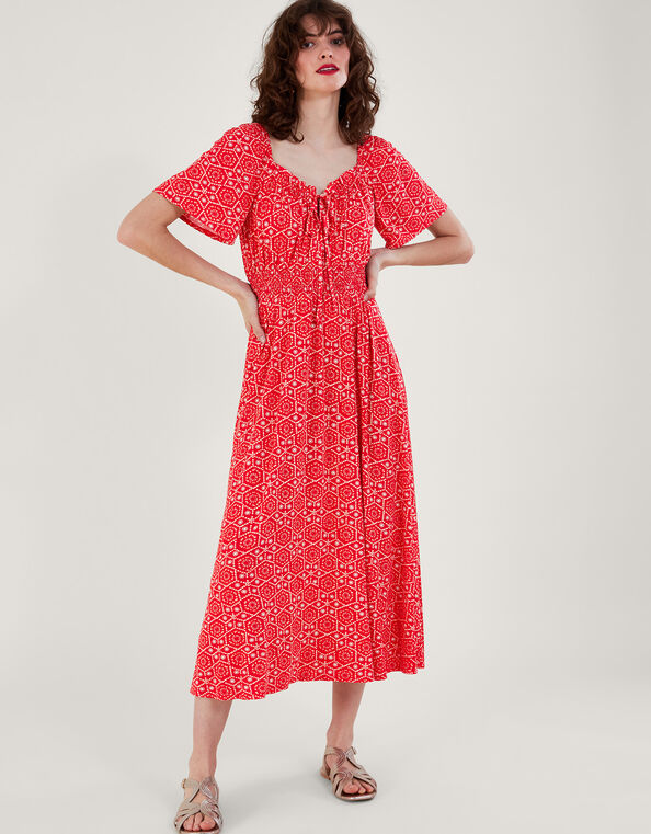 Sainy Geometric Print Dress, Red (RED), large
