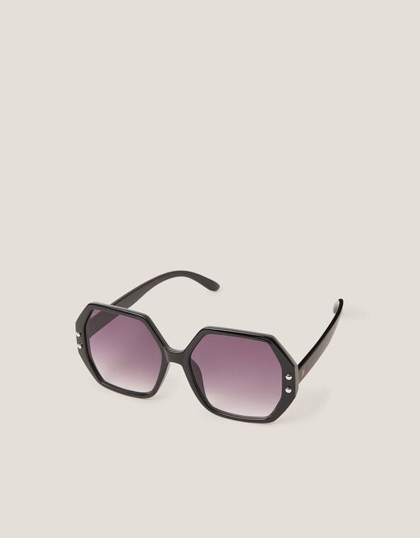 Oversized Hexagonal Sunglasses, Black (BLACK), large