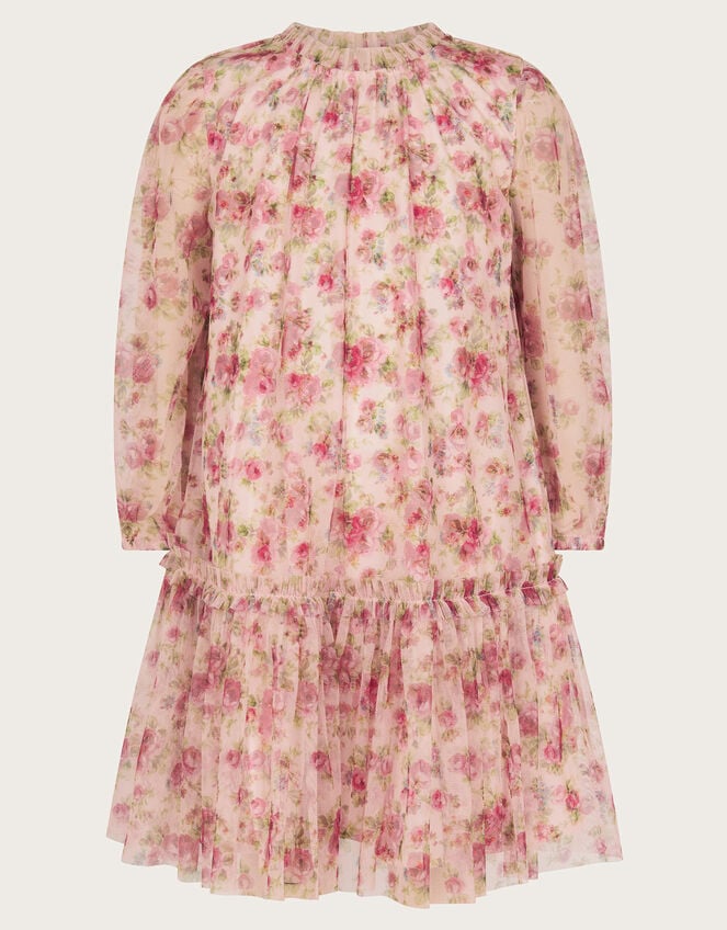 Long Sleeve Floral Frill Dress, Ivory (IVORY), large