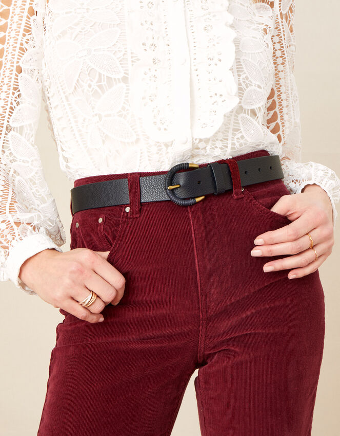 Leather Summer Buckle Belt, Blue (NAVY), large