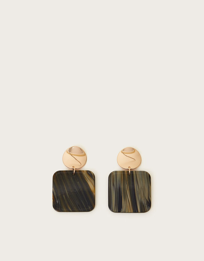 Square Marble Resin Drop Earrings, , large