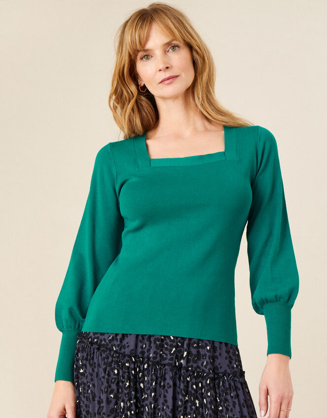 Sandra Square Neck Plain Jumper, Green (GREEN), large