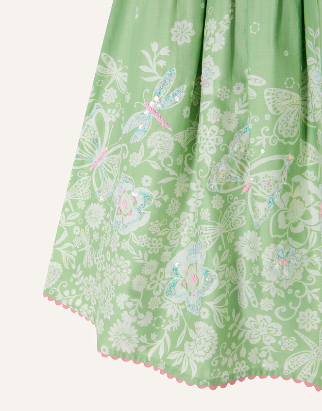 Print Hem and Sequin Square Neck Dress, Green (GREEN), large