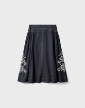East Cora Floral Embroidered Cotton Twill Skirt, Blue (NAVY), large