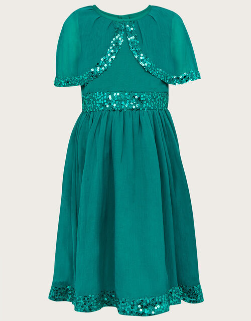 Callie Sequin Cape Sleeve Dress, Green (GREEN), large