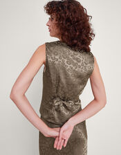 Amelia Print Satin Waistcoat, Brown (MOCHA), large