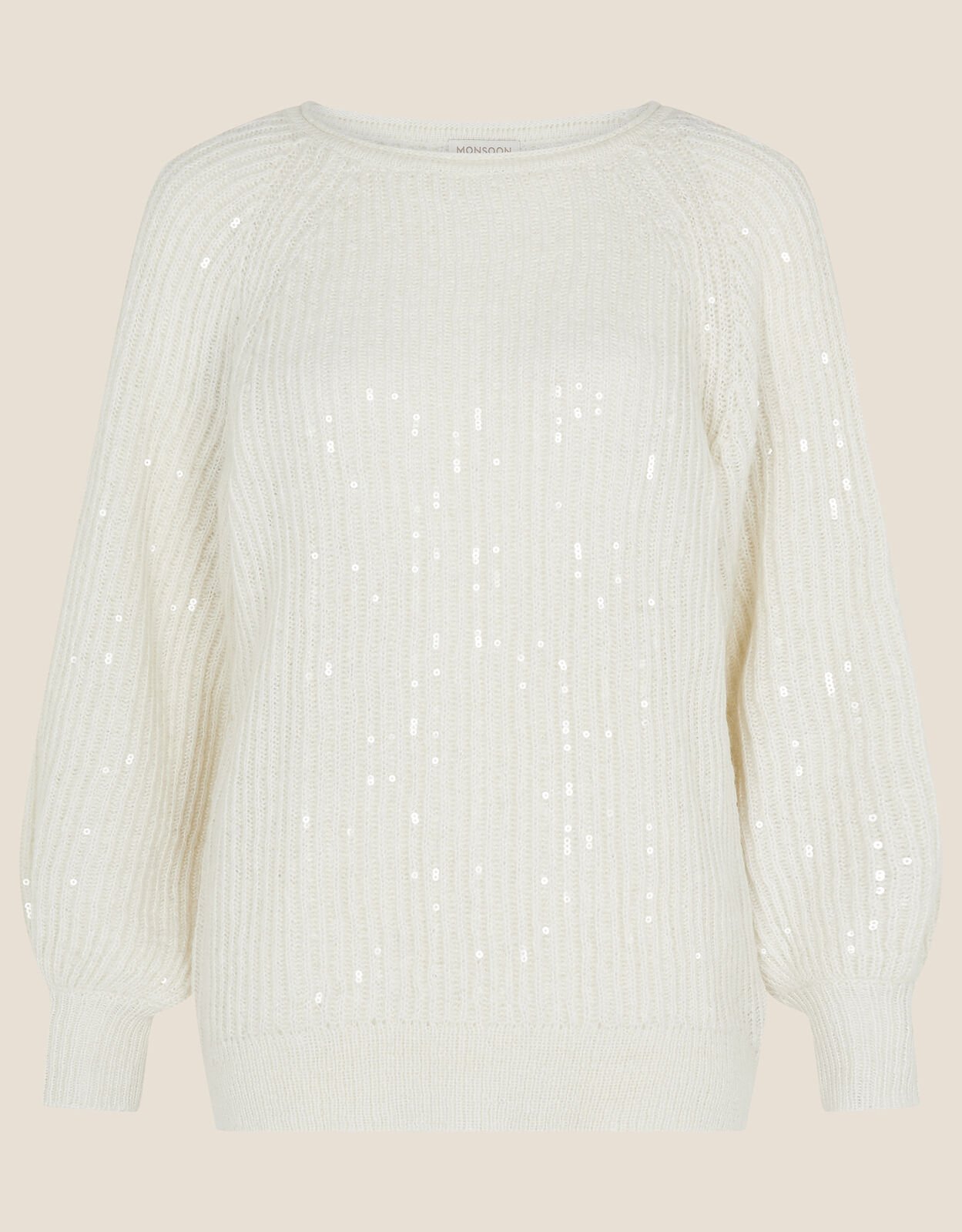 Isabel Sequin Raglan Jumper Cream Jumpers Monsoon UK