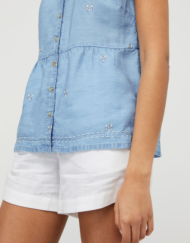 Alice Embroidered Cami in LENZING™ TENCEL™, Blue (BLUE), large