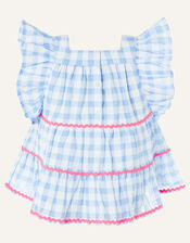 Gingham Woven Top, Blue (BLUE), large