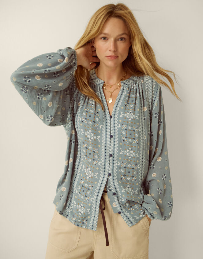 Bonny Printed Blouson Blouse, Blue (BLUE), large