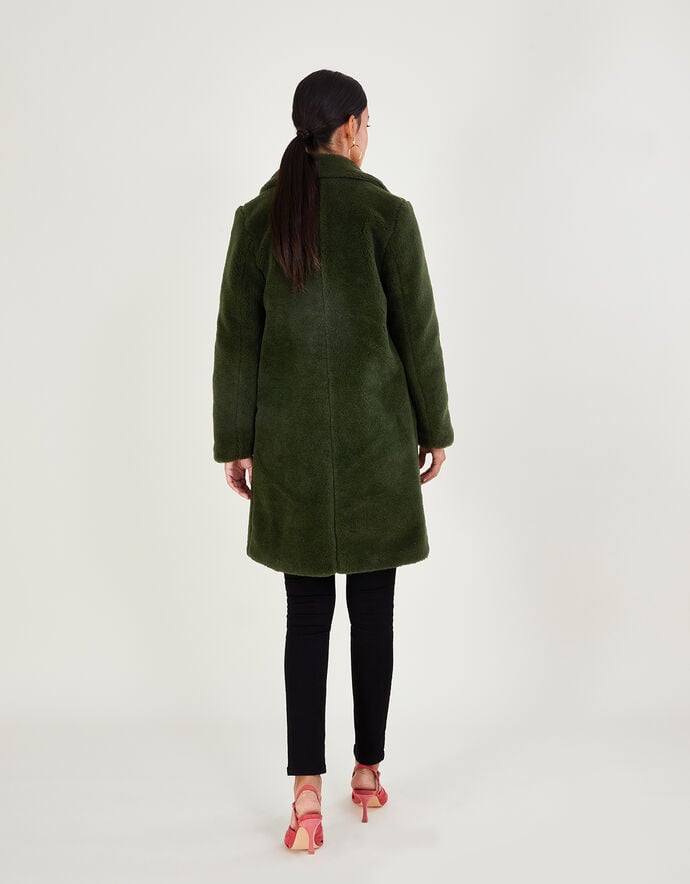 Tabitha Single Breasted Teddy Coat Green