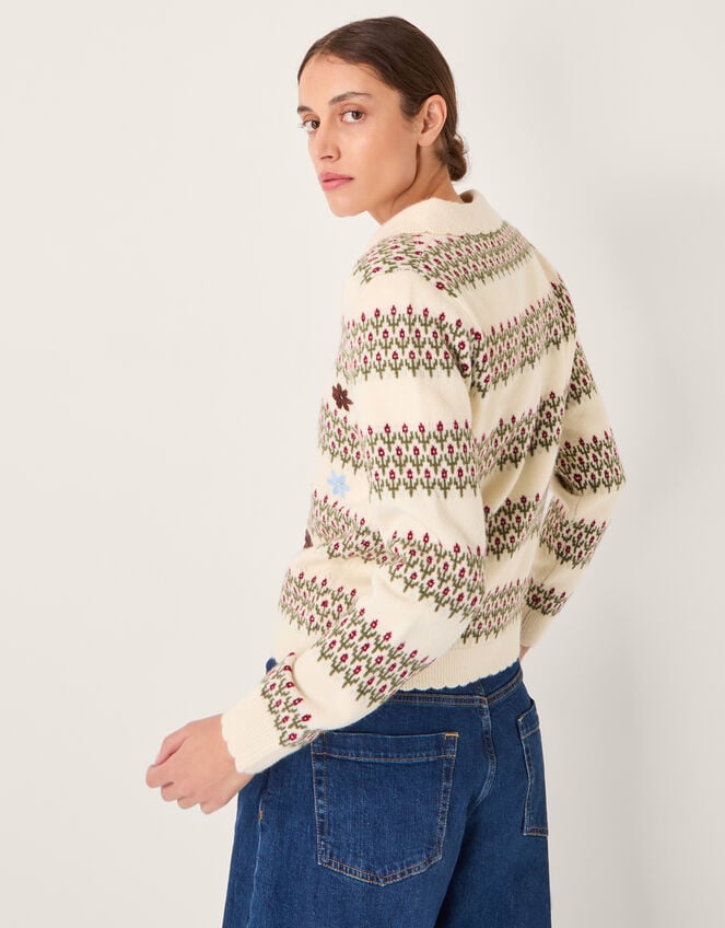 Ella Floral Collar Cardigan, Ivory (IVORY), large