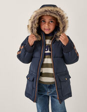Mid Length Puffer Coat, Blue (NAVY), large