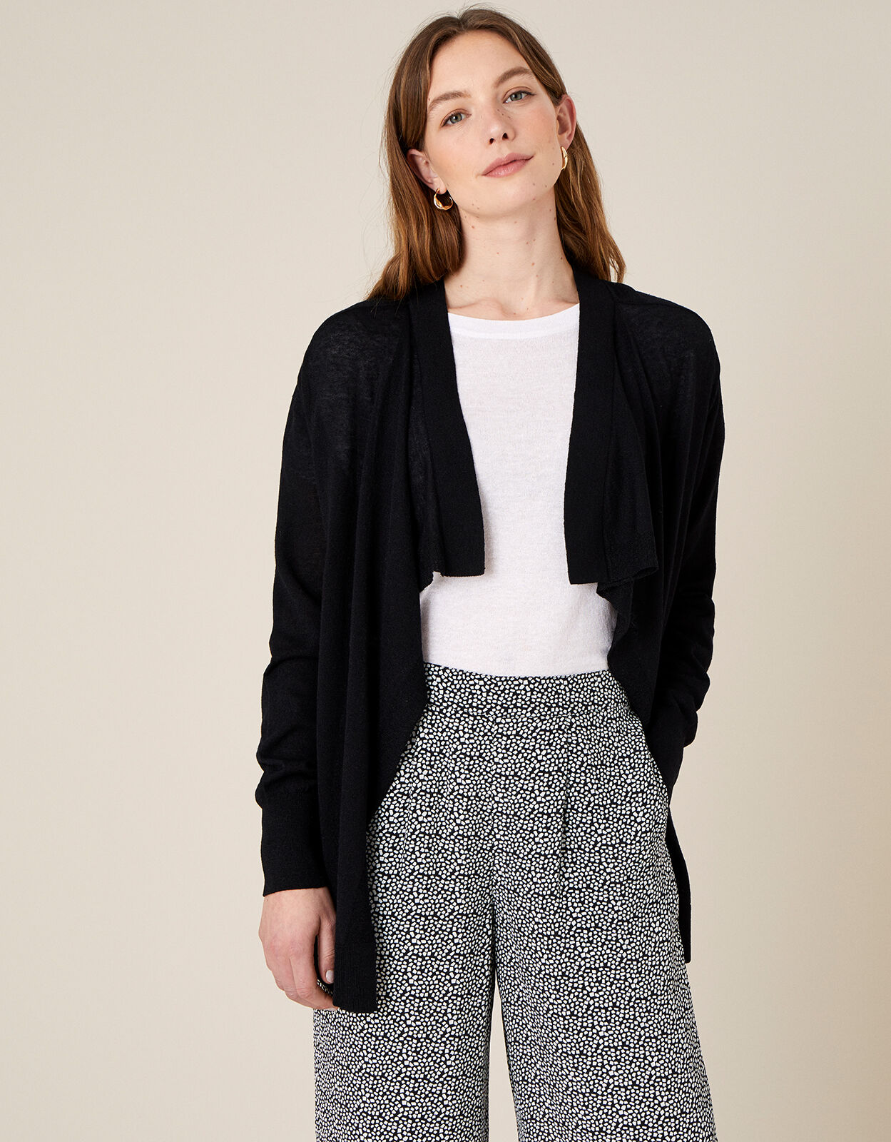 Black linen mix cardigan top