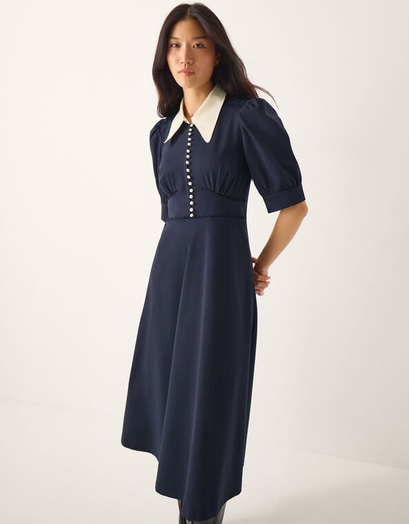Clay Collar Jersey Midi Dress, Blue (NAVY), large