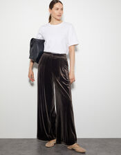 Valery Wide Leg Velvet Trousers, Brown (CHOCOLATE), large
