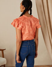 Crinkle Frill Top with Recycled Polyester, Orange (CORAL), large