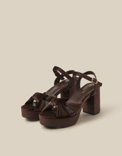 Nola Twist Knot Velvet Platform Heels, Brown (CHOCOLATE), large