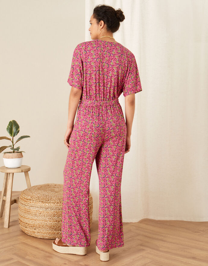 Printed Jersey Wide Leg Jumpsuit Pink