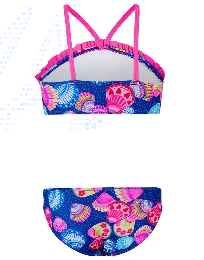 Shell Print Frill Bikini Set, Blue (NAVY), large