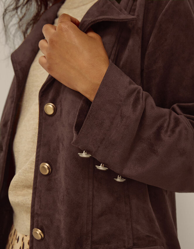 Eva Faux Suede Longline Jacket, Brown (DARK BROWN), large