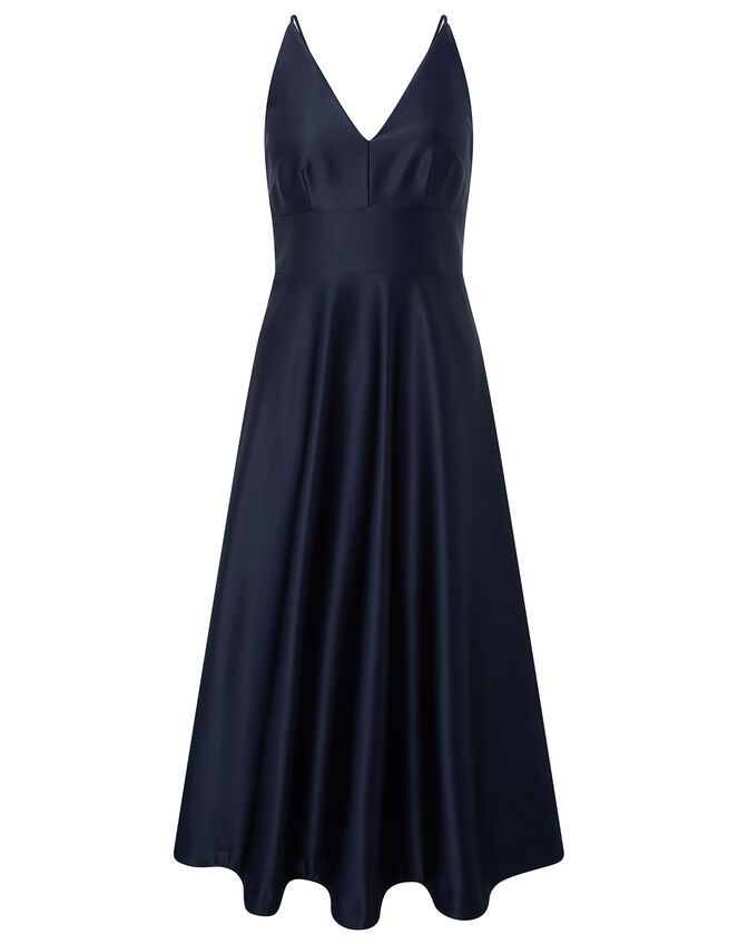 Abbey Satin Bow Midi Dress, Blue (NAVY), large