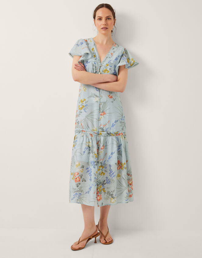 Jesse V-Neck Floral Midi Dress, Blue (PALE BLUE), large