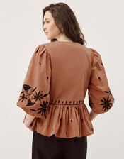 Freya Embroidered Puff Sleeve Top, Orange (PEACH), large