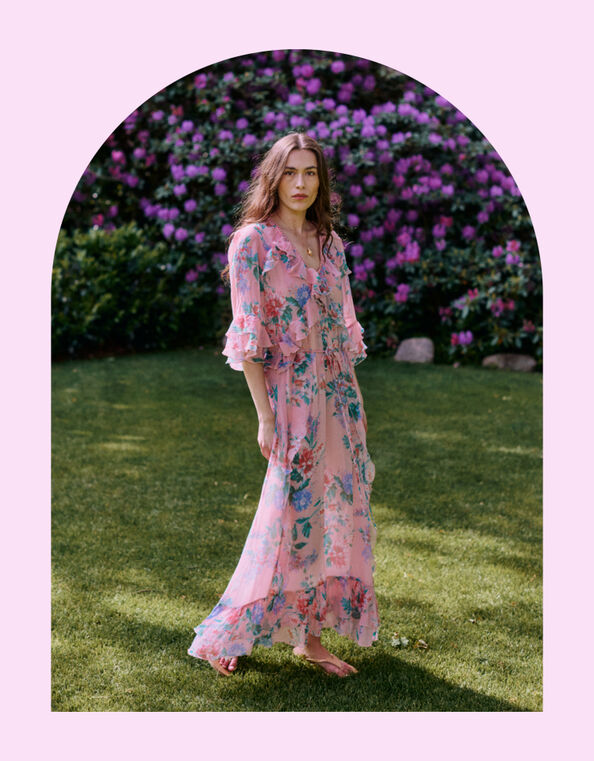 Moliin Kirsten V-Neck Floral Maxi Dress, Pink (PINK), large