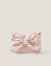 Pearl Bow Satin Bag, Pink (PALE PINK), large