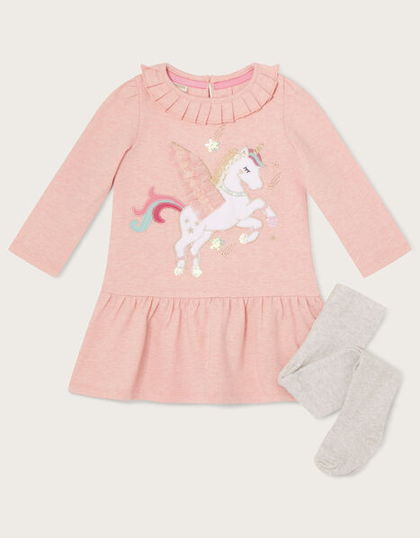 Baby Unicorn Sweat Dress and Tights Set Pink, Pink (PINK), large