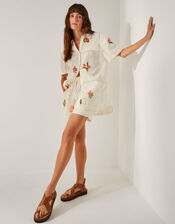 Luna Floral Embroidered Shirt, White (WHITE), large