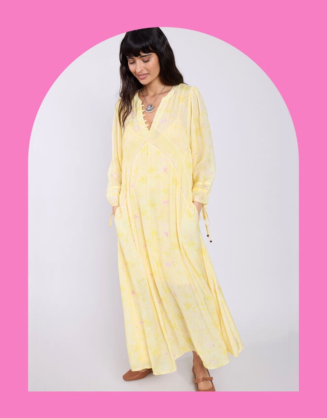 East Gracie Floral Maxi Smock Dress, Yellow (YELLOW), large