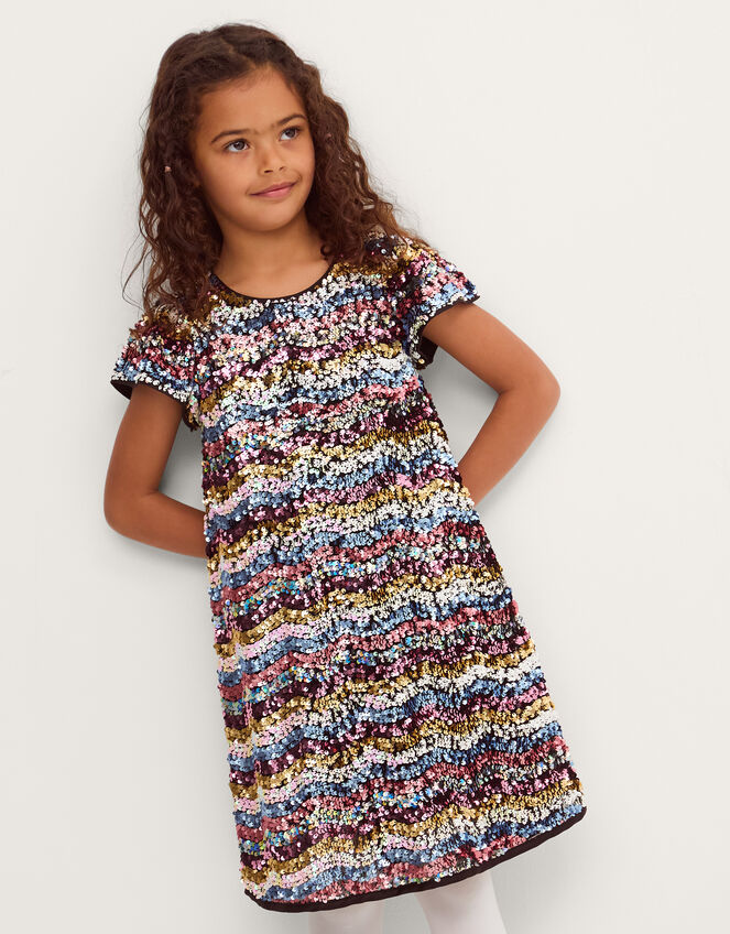 Sequin Stripe Party Dress, Multi (MULTI), large