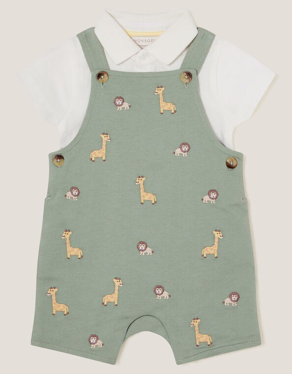Newborn Giraffe Dungaree Set, Green (GREEN), large
