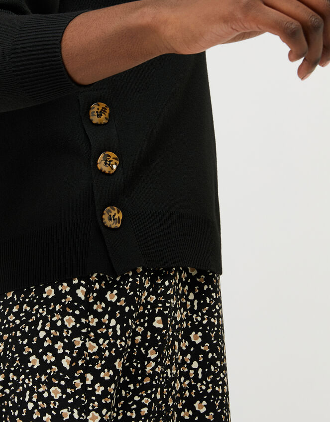 Knit Jumper and Printed Slip Dress with Recycled Polyester, Black (BLACK), large