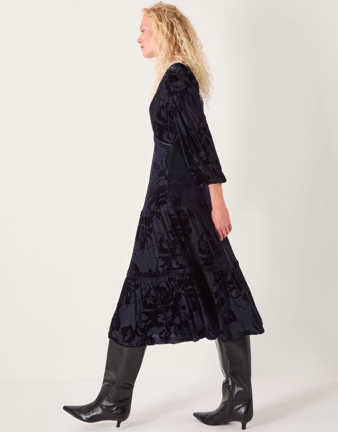 Dolly Floral Devoré Midi Dress, Blue (MIDNIGHT), large