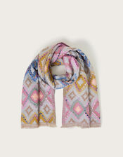 Mia Embroidered Diamond Print Scarf, , large