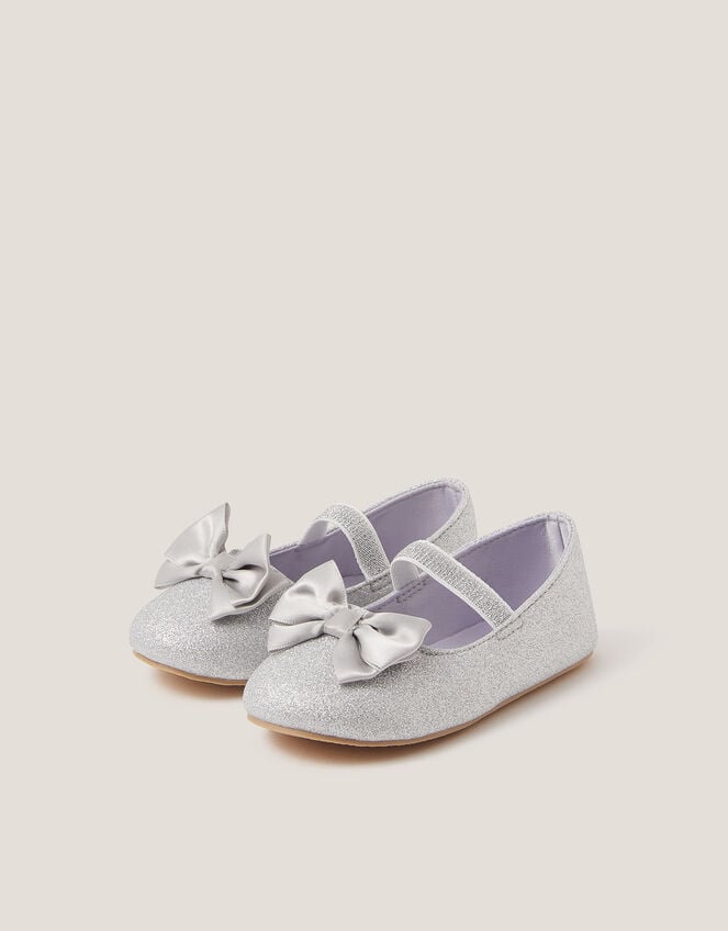 Baby Bow Glitter Walker Shoes, Silver (SILVER), large