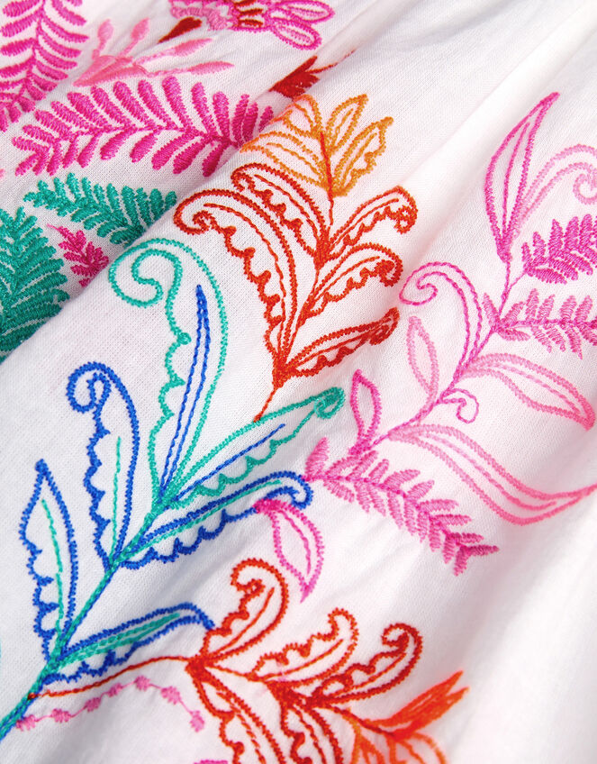Palm Tree Embroidered Sleeveless Dress, White (WHITE), large