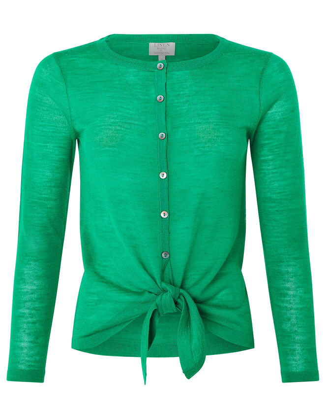 Loretta Button Cardigan in Linen Blend, Green (GREEN), large