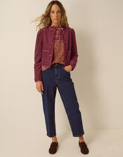 Fay Flower Button Corduroy Jacket, Red (BURGUNDY), large