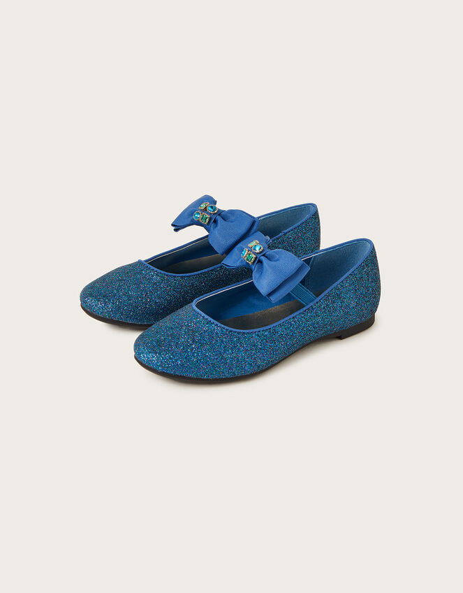 Glitter Gem Bow Ballerina Flats, Teal (TEAL), large