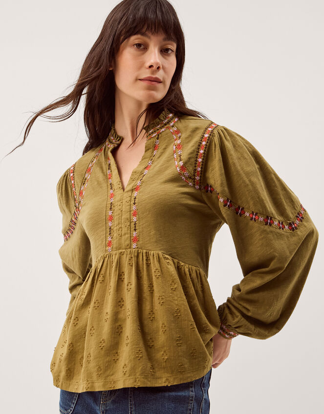 Fabia Embroidered Blouson Blouse Green